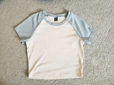 Shein Rib-Knit Raglan Mint Sleeve Apricot Tee Shirt Crop Top