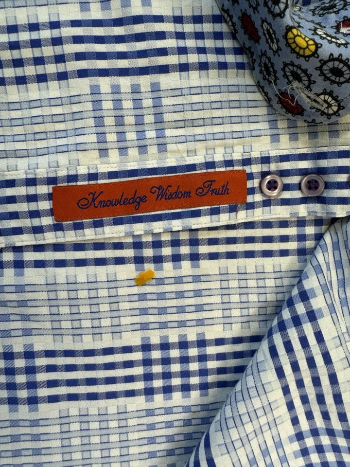 Camisa Robert Graham Para Hombres 2XL Azul A Cuadros Abotonada Puños Abatibles Algodón Comodidad Foto 3 de 4