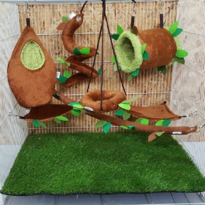 7 Pcs Sugar Glider Cage Set Forest Pattern Brown,Free 1 Pcs. Hamster Marmoset