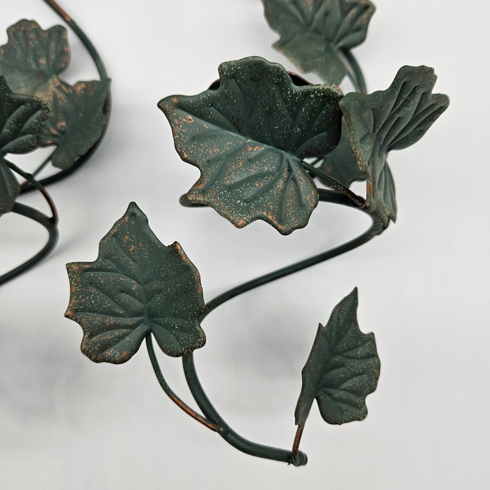 Vintage Metal Green Ivy Taper Candle Holders Wall Sconces Copper
