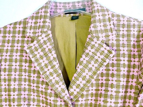 Express Pink & Olive Green Jacquard Geometric Plaid Short Blazer size 8 - Picture 6 of 16