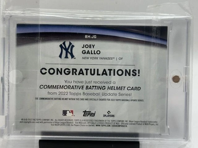 2022 Topps Update Series Joey Gallo Batting Helmet Card #BH-JG Yankees Thick - Image 2 of 2