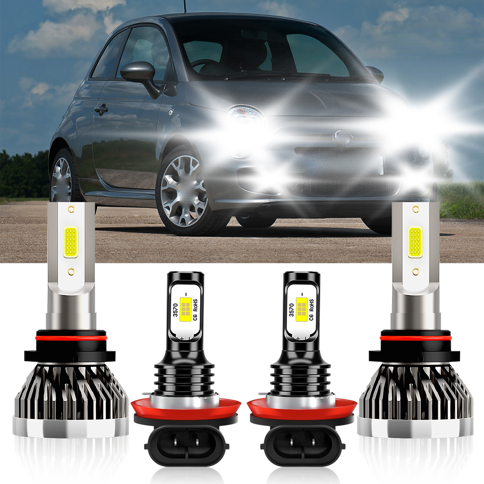 For Fiat 500L 2014-2019 4x LED Headlight Bulbs Kit High Low Beam + Fog Light