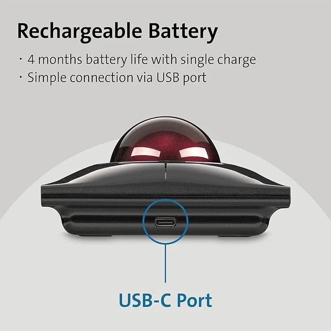Kensington SlimBlade Pro Bluetooth Wireless Ergonomic Trackball Mouse Recharge - Image 3 of 4