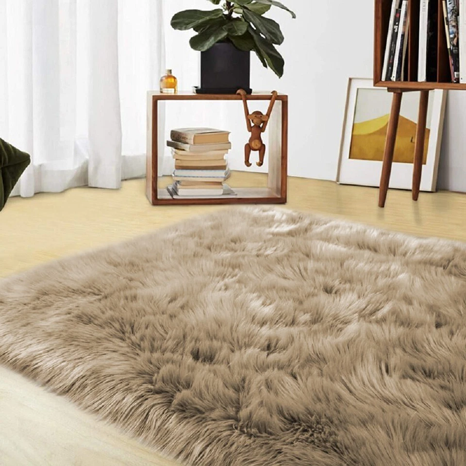 Faux sheepskin Rug Beige Faux Fur Fluffy Area rug for Living Room Bedroom Decor - Image 3 of 4