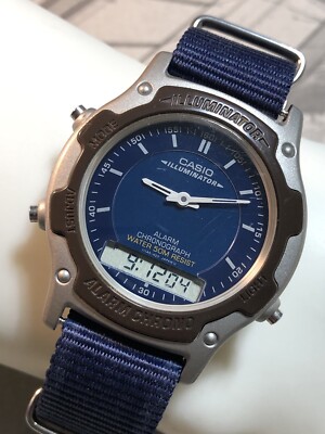 Vintage Casio Analog Digital 1737 AW-45 Watch 38mm Chrono Alarm 50M New Band
