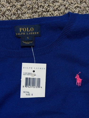 Polo Ralph Lauren Girls Logo Wool-Blend Sweater Royal Blue Size 5 New With Tag - Picture 5 of 6
