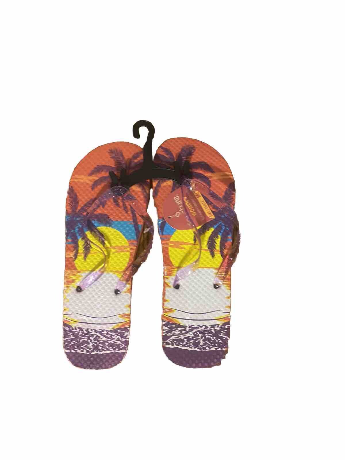 WOMENS JUNCTURE PALM TREES FLIP FLOP BEACH SANDALS SIZE MEDIUM 7-8 NEW WITH TAGS