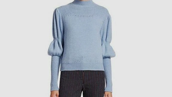 520 Derek Lam 10 Crosby Women s Blue Puff Sleeve High Neck Wool Sweater Size XS