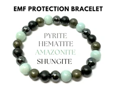 EMF Protection Bracelet: 8 mm Beads (Shungite, Amazonite, Pyrite & Hematite)