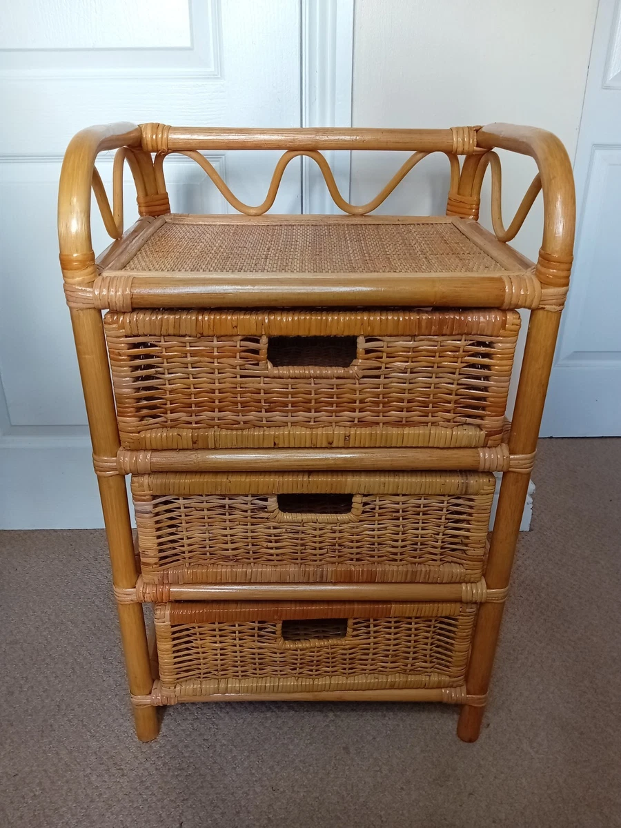 Vintage Bamboo drawers Cane Wicker 1970 s Unit Bedroom Storage