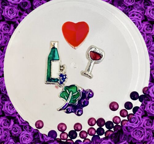 GRAPEVINE VINEYARDS Set Of Floating Charms, Rhinestone & Beads Memory Lockets