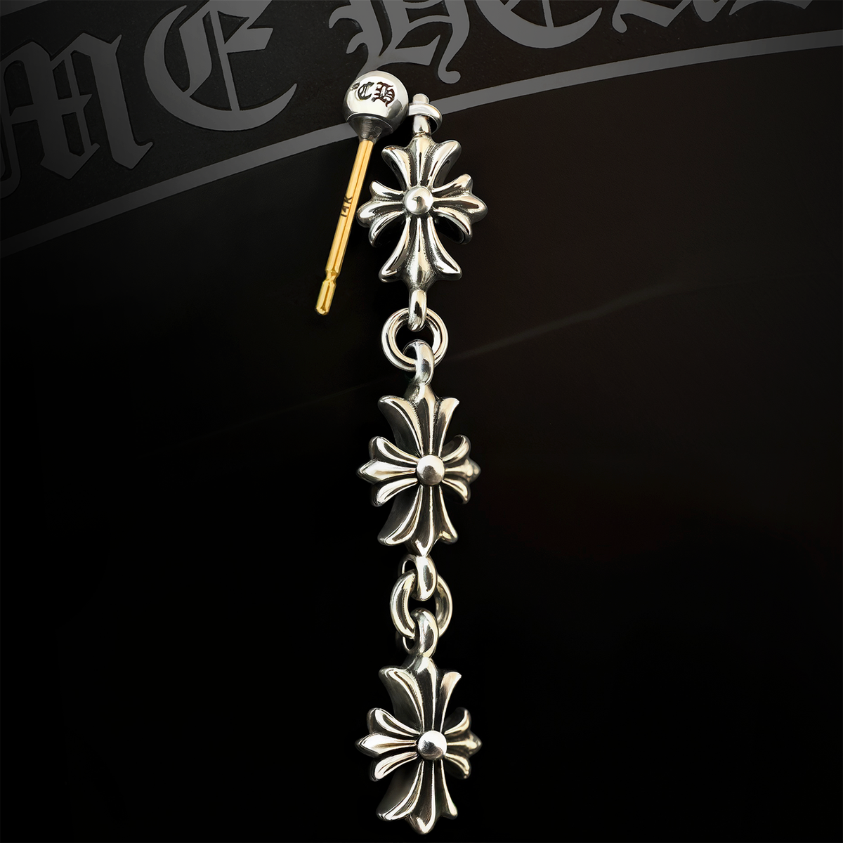 Authentic Chrome Hearts Tiny E Plus 3 Links Drop Earring + CH