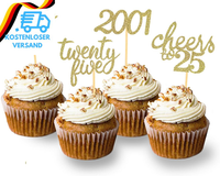 24 StüCk Glitzer 25. Geburtstag Cupcake Toppers, Geburtstagsdeko 25 Von 2001 FüR
