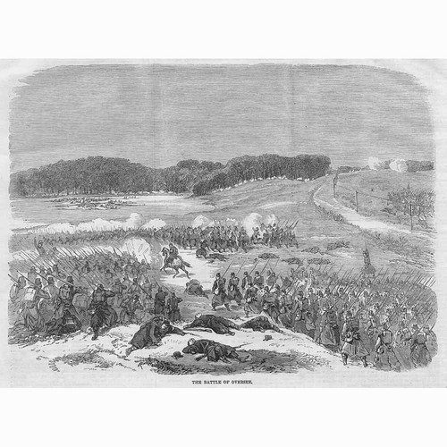 SCHLESWIG WAR The Battle of Oeversee or Sankelmark - Antique Print 1864