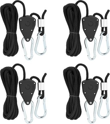 Pack of 4 Adjustable Rope Ratchet, 1/8 Inch Adjustable Rope Ratchet with Hook, R