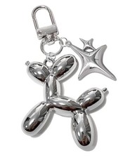 LAEKOU Cute Star Balloon Dog Keychain, Y2K Bag Charms Keychains Full Silver