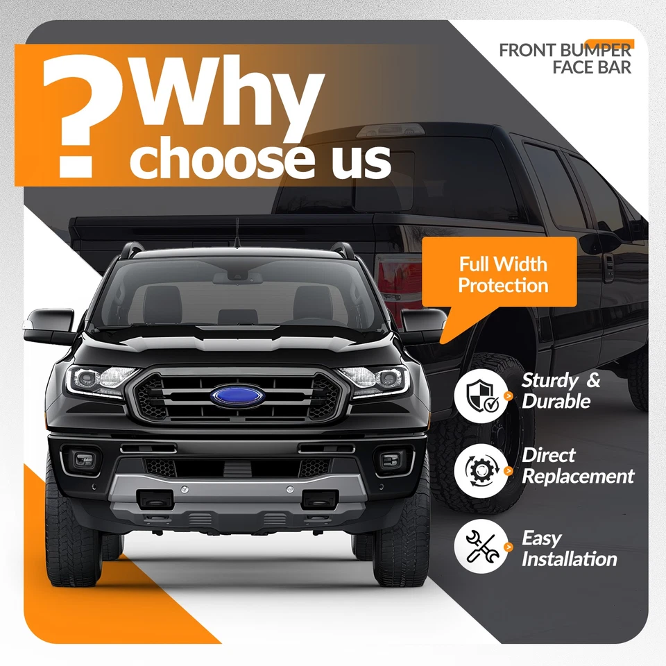 For Ford Ranger 2019-2023 2020 With Sensor Holes Front Bumper Face Bar Steel Foto 3 de 4