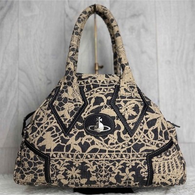 vivienne westwood レース柄 ヤスミンバッグ Vivienne Westwood Yasmin Shoulder Bag Lace Design Orb Beige Black