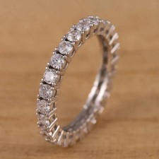 2Ctw Round Brilliant Moissanite Full Eternity Wedding Band 14K White Gold Plated