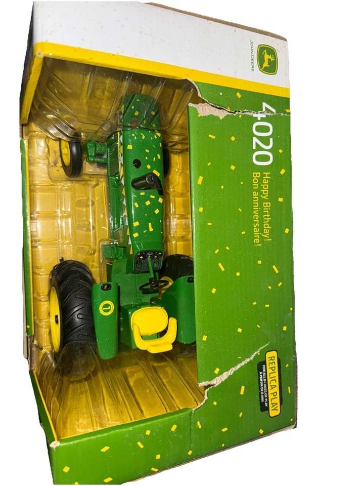 1/16 JOHN DEERE 4020 TRACTOR FELIZ CUMPLEAÑOS PARA NIÑOS NUEVO EN CAJA cuerpo fundido a presión Foto 2 de 3