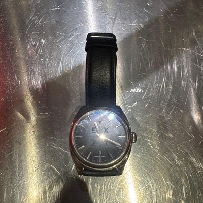 E-LUXUS Excess Exit Quartz Watch Silver Black Leather Band Norwegian Drama Gift