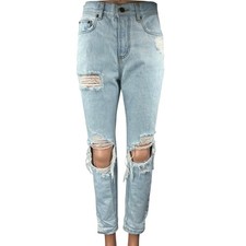 Carmar Blue Light Wash Distressed High Waisted Tapered Denim Jeans Size 25