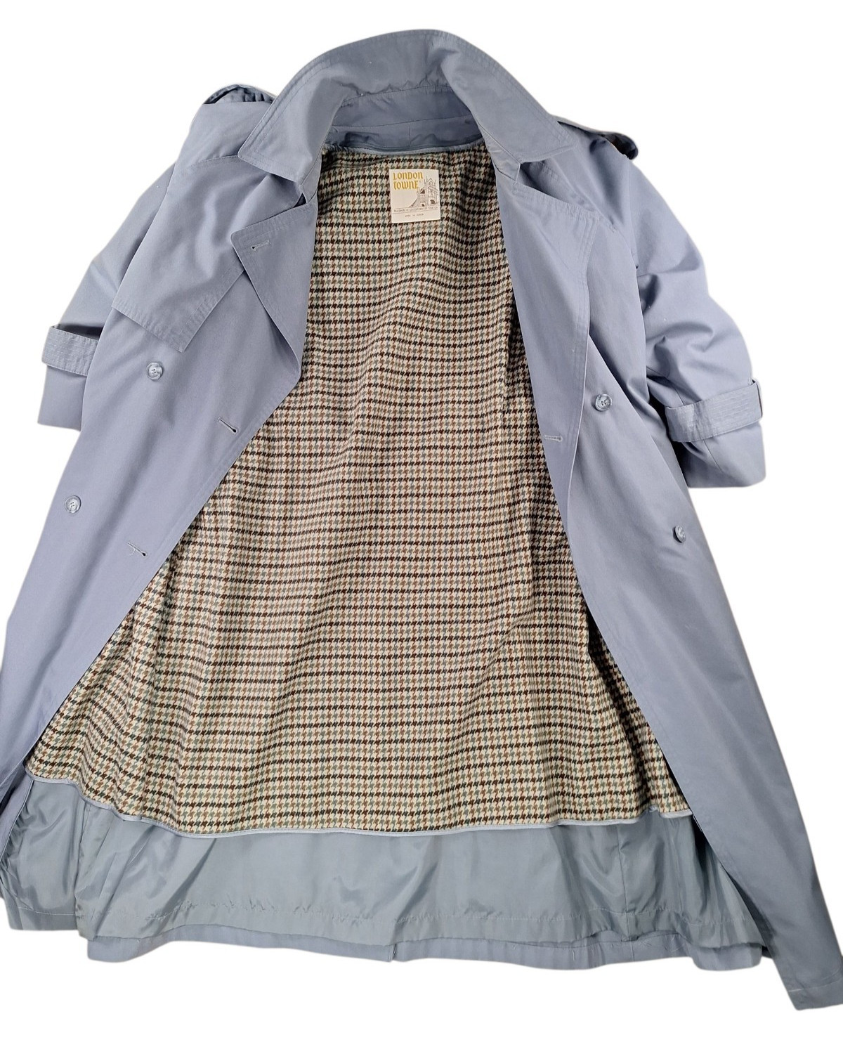 VTG London Towne Trench Coat Slate Blue Womens 8P Belted Zip Out Flannel Lining