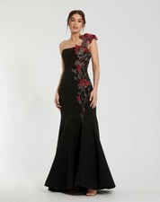 Mac Duggal 11779 Black Mermaid Gown Off Shoulder Embroidered Formal Sz 10