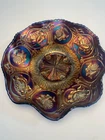 Fenton Dragon and Lotus Carnival Glass Cobalt Iridescent Bowl Antique 9"