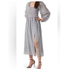 ASTR The Label Bodice Long SleeveDress Soft Blue Floral- Size M
