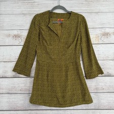 Tory Burch V-Neck 3/4 Sleeve Tunic Blouse Womens 4 Green Brown