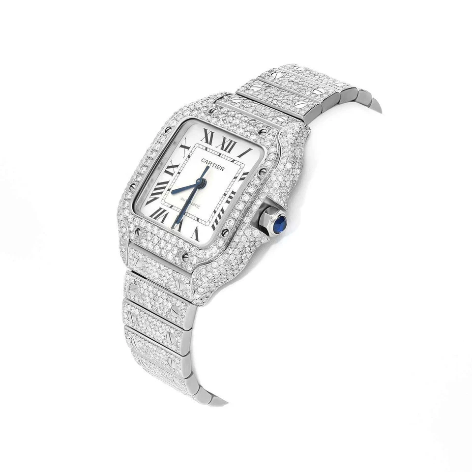 Reloj Cartier Santos WSSA0018 40mm Automático SS 11.50CTW Diamante Esfera Blanca Foto 3 de 4