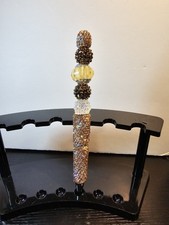 Handcrafted Rhinestone Acrylic Beaded Pen Sparkly Bling Black Ink