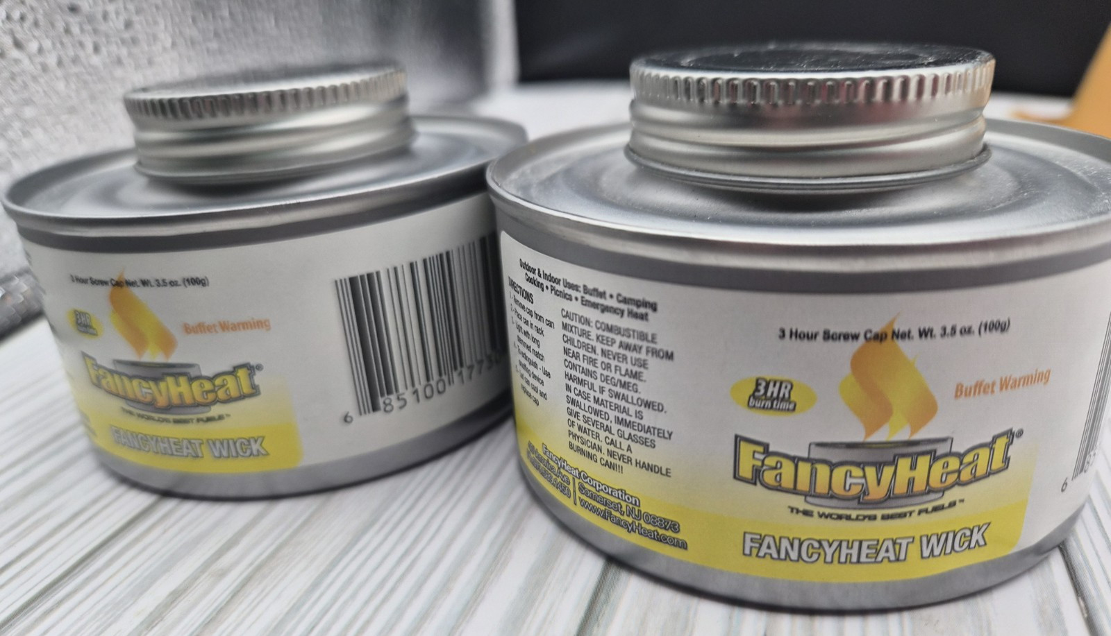 2 Fancy Heat 2-Hour Glycol Canned Heat Wick Fuel Cans Chafing Catering Emergency
