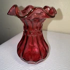 Fenton Pink Cranberry Melon Vase 5.5 Inch Tall Ruffled Top Art Glass W/ Sticker