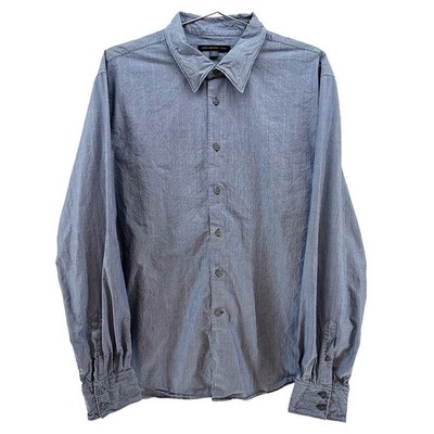 JOHN VARVATOS Stripe Button Up Dress Shirt   XL   blue, white