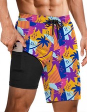 Mens Swim Trunks with Compression Liner 2 in 1 Board Shorts 9" Quick Dry Bath...