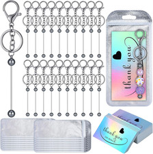 Sasylvia 60 Pcs Beadable Keychain Bars Bulk Making Kit 20 Beaded Keychain 20 Bag