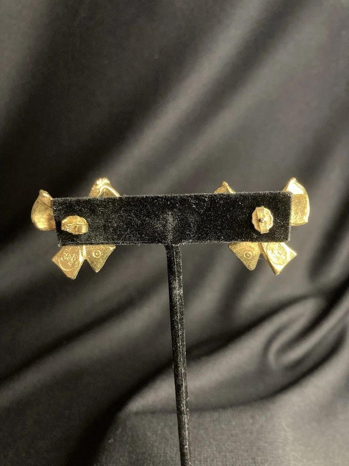 Kenneth Jay Lane for Avon Black Enamel Bow Earrings Gold Tone Vintage 80's 90's - Image 3 of 4