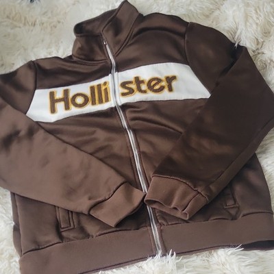 Hollister Winner's Choice Full Zip Fleece Track Jacket Pockets Brown/White XL