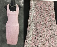 BEAUTIFUL st john couture knit pink embellished top skirt suit size 6 8