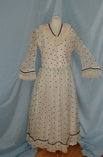 Charming Antique Dress Victorian 1890's White and Black Dot Muslin Lace Trim