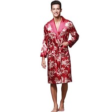 ZUEVI Men's Long Sleeve Satin Kimono Robe Dragon Lightweight Bathrobe Pajamas...