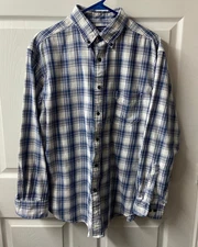 Roundtree & Yorke Travel Smart Blue Plaid Long Sleeve Button Down Shirt
