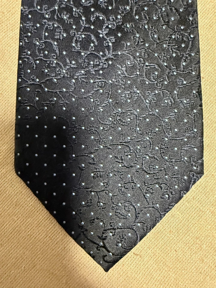 Corbata Sean John Para Hombre Negra Azul Seda Lunares Jacquard Hecha a Mano Sastrería Fina Foto 3 de 4