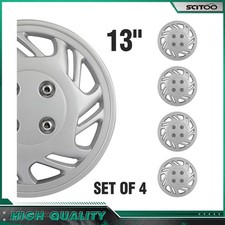 Silver Set Of 4 13 Inch Snap On Full Hub Caps Wheel Covers Fit R13 Tire Rim