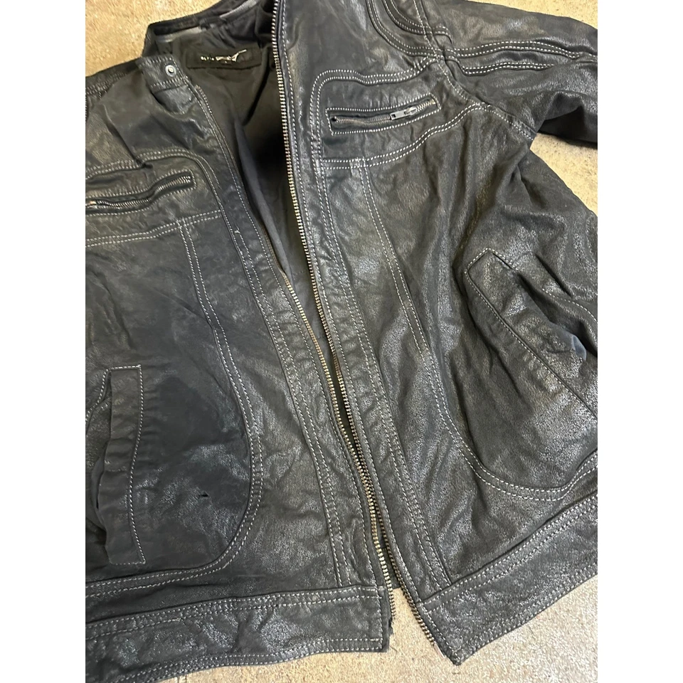 Chaqueta de motociclista de cuero sintético remache negra cremallera completa para hombre grande L Foto 4 de 4