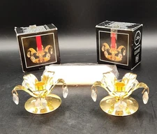 Vintage Crystal Temptations Swarovski 24K Gold Candlesticks Pair + Candles BOXED