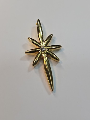 #ad North Star Lapel Pin Gold Color Metal Faux Clear Jewel $9.75